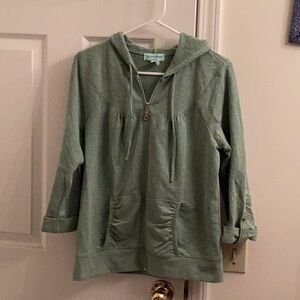 Rare 80s Silverware NY Ruffled Olive Green Hooded Jacket Top W/Buttoned Sleeves